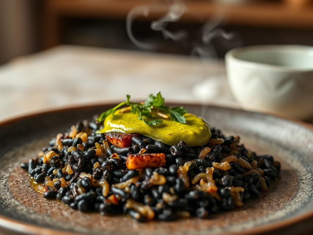 Arroz negro con alioli verde