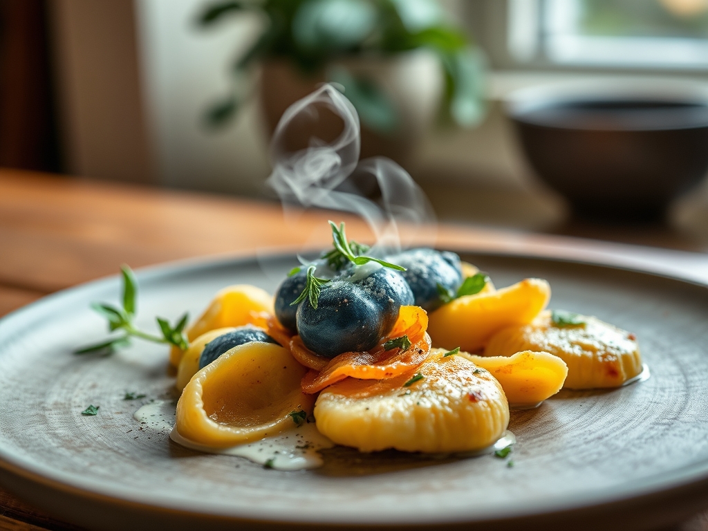 Gnocchis con salsa de queso azul