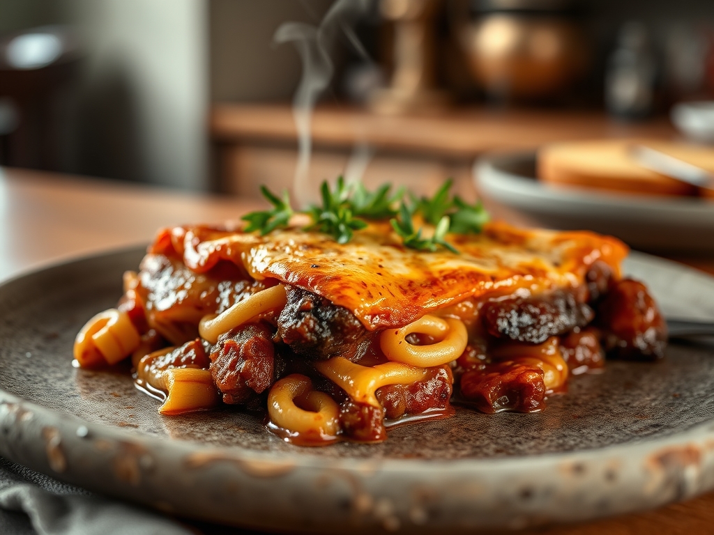 Lasaña volcánica de carne