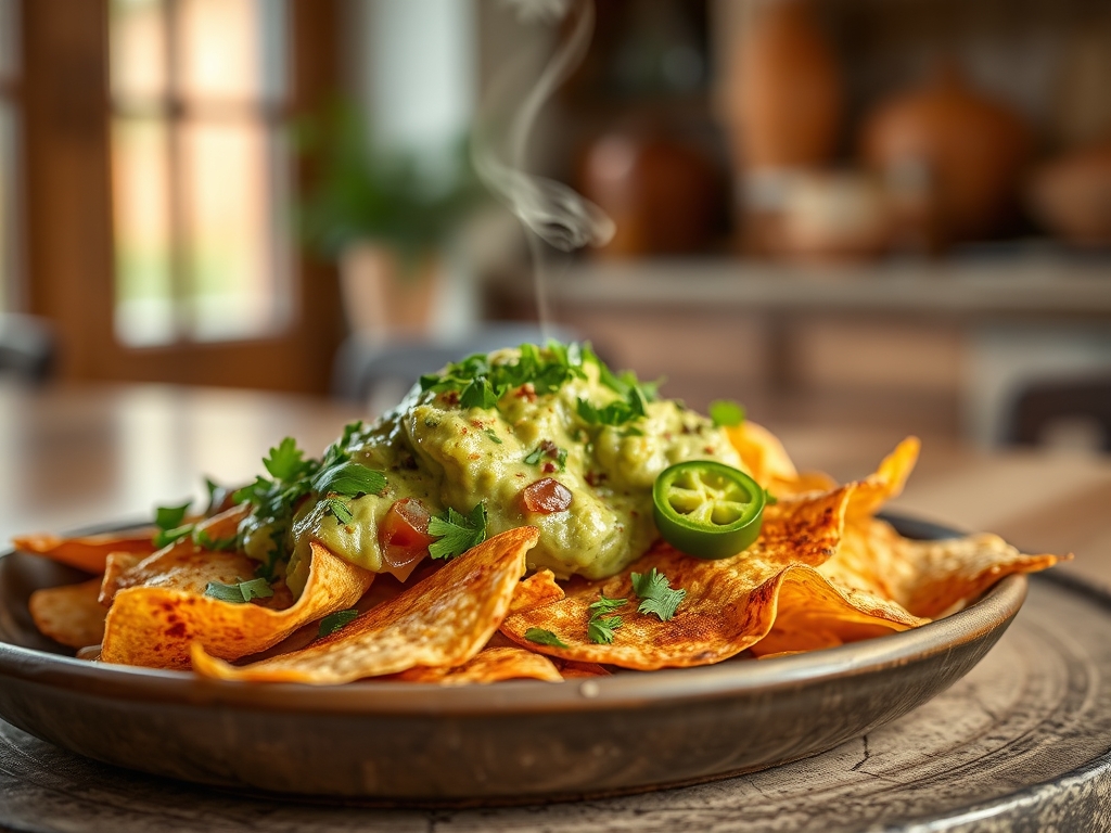 Nachos con guacamole y jalapeño