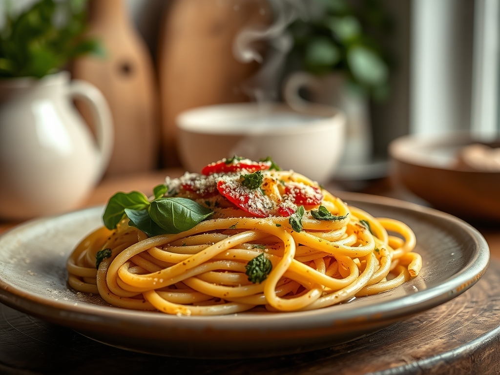 Pasta con pesto de rúcula