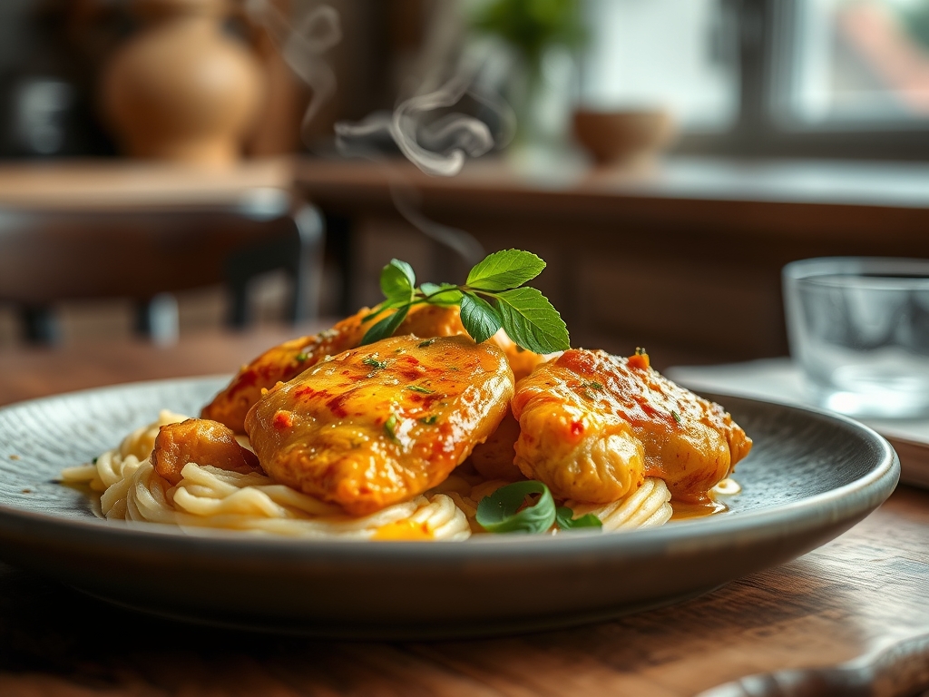 Pollo al curry amarillo vivo