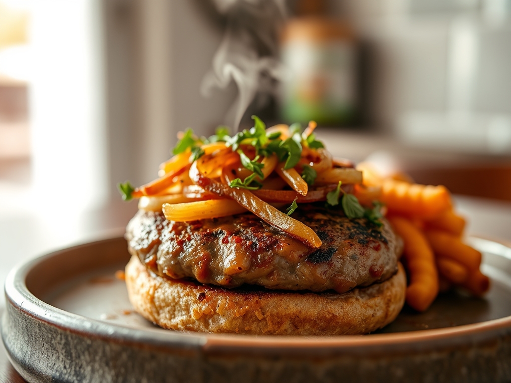 Hamburguesa con aros de cebolla