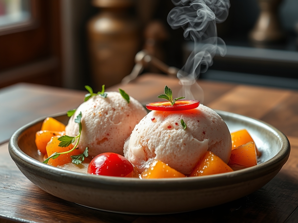 Helado de fresa y pimienta rosa