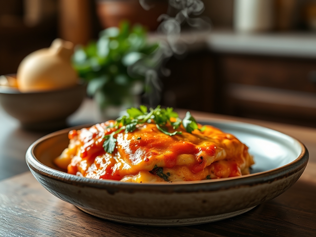 Lasaña de pollo y buffalo sauce