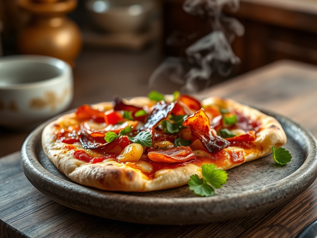 Pizza con salsa barbacoa y bacon